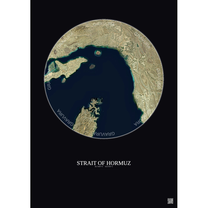 Affiche Strait Of Hormuz – Poster vue satellite 100km Couleur | Gravura – Fond foncé