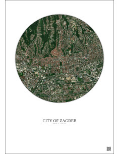 City Of Zagreb Satellite View Poster 2.5km Color | Gravura – Light background 2