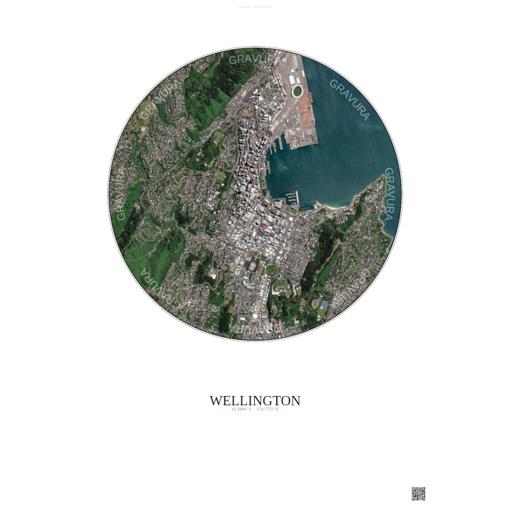 Wellington Satellite View Poster 2.5km Color | Gravura – Light background
