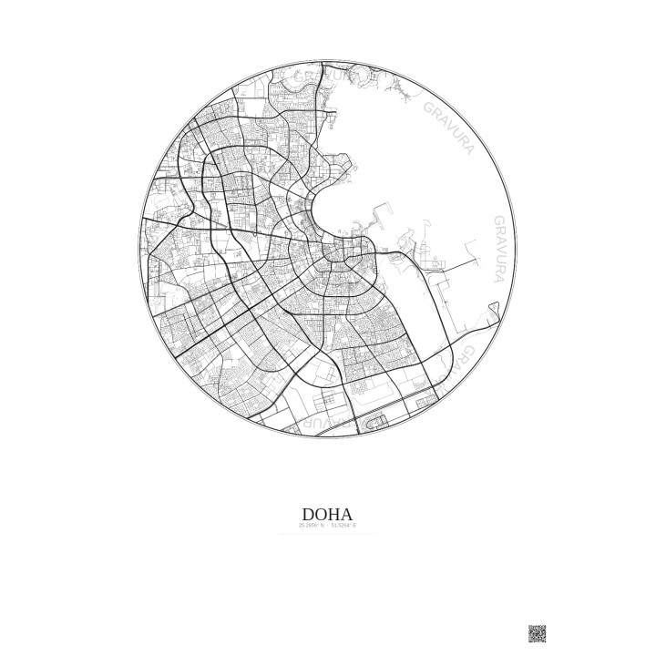 Affiche Doha – Poster carte de ville 10km | Gravura – Fond clair