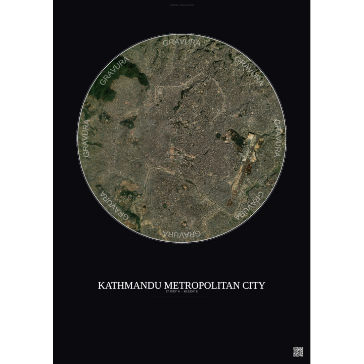 Affiche Kathmandu Metropolitan City – Poster vue satellite 6km Couleur | Gravura – Fond foncé