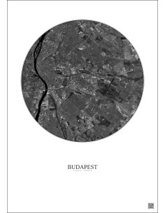 Budapest Satellite View Poster 10km B&W | Gravura – Light background