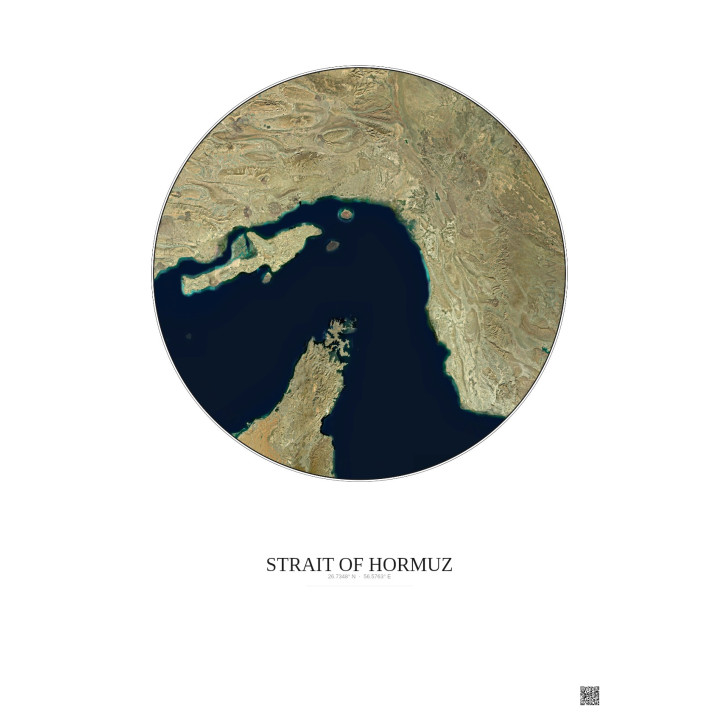 Affiche Strait Of Hormuz – Poster vue satellite 150km Couleur | Gravura – Fond clair
