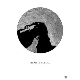 Affiche Strait Of Hormuz – Poster vue satellite 150km N&B | Gravura – Fond clair