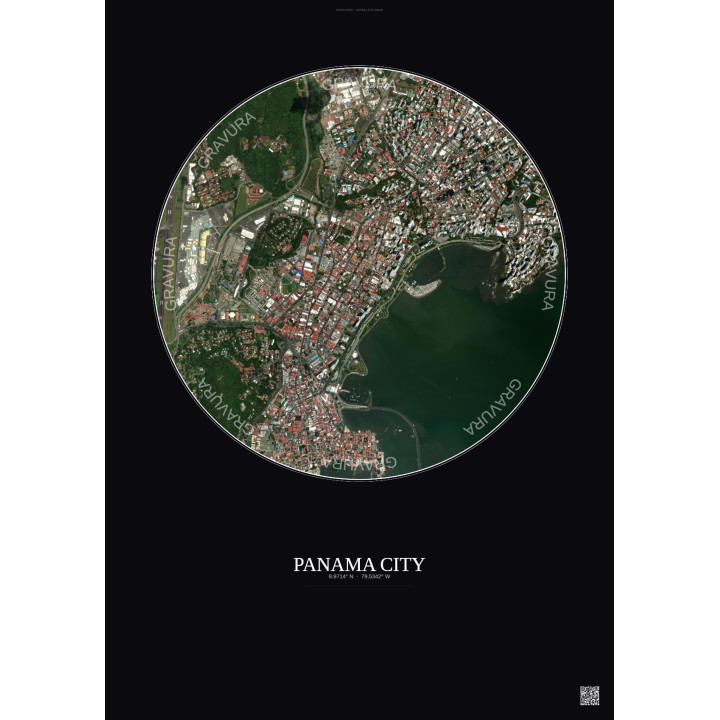 Affiche Panama City – Poster vue satellite 2.5km Couleur | Gravura – Fond foncé