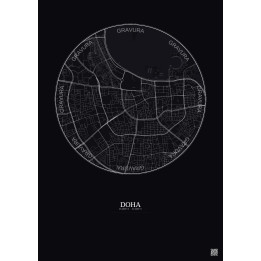 Affiche Doha – Poster carte de ville 2.5km | Gravura – Fond foncé
