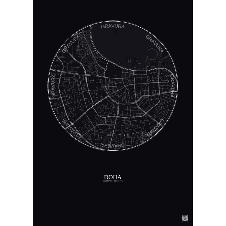 Affiche Doha – Poster carte de ville 2.5km | Gravura – Fond foncé