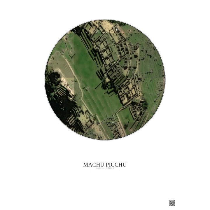 Machu Picchu Satellite View Poster 0.1km Color | Gravura – Light background