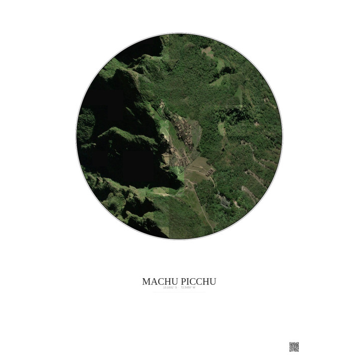 Machu Picchu Satellite View Poster 0.5km Color | Gravura – Light background