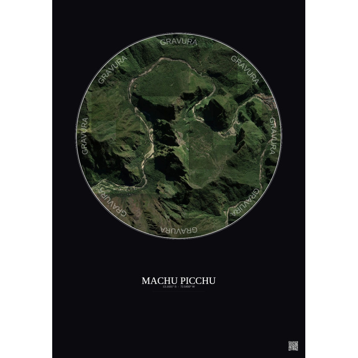 Affiche Machu Picchu – Poster vue satellite 2.5km Couleur | Gravura – Fond foncé