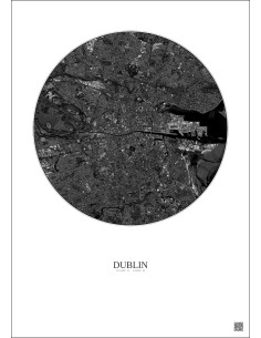 Dublin Satellite View Poster 6km B&W | Gravura – Light background 2