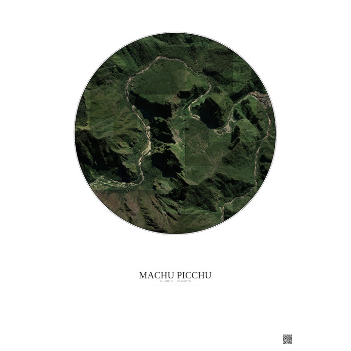Machu Picchu Satellite View Poster 2.5km Color | Gravura – Light background