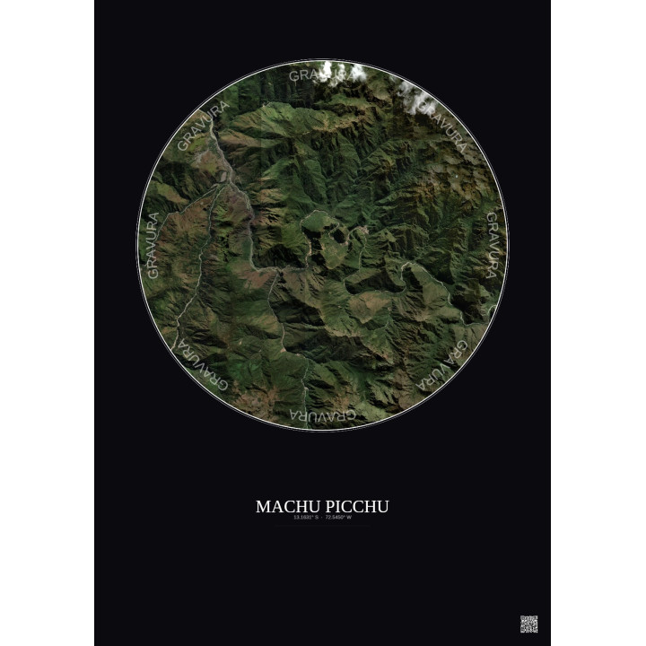 Affiche Machu Picchu – Poster vue satellite 10km Couleur | Gravura – Fond foncé