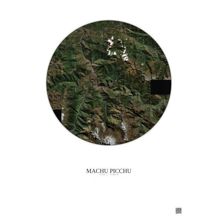 Affiche Machu Picchu – Poster vue satellite 20km Couleur | Gravura – Fond clair