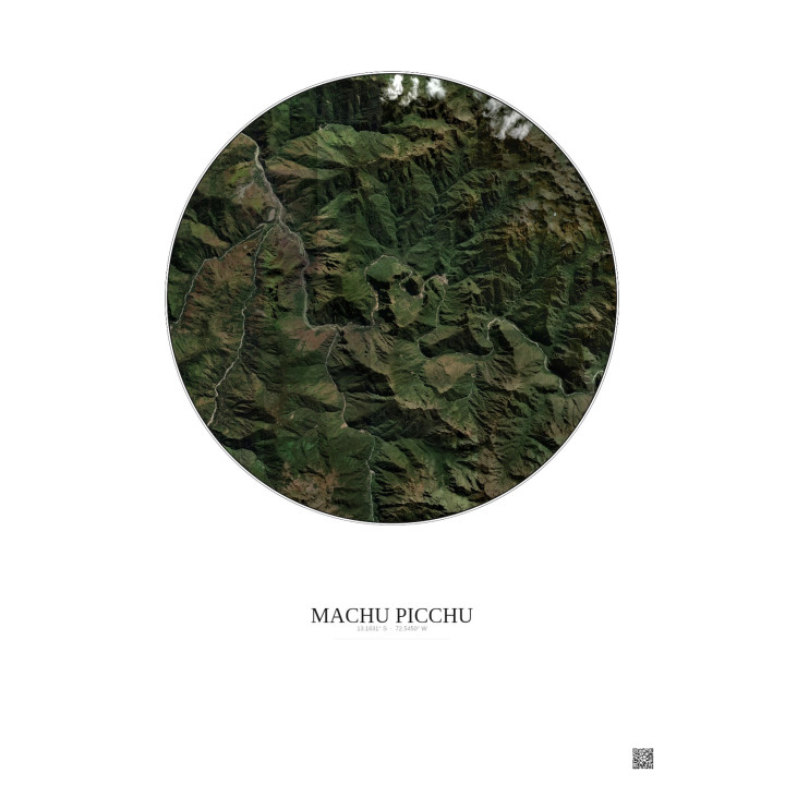 Affiche Machu Picchu – Poster vue satellite 10km Couleur | Gravura – Fond clair