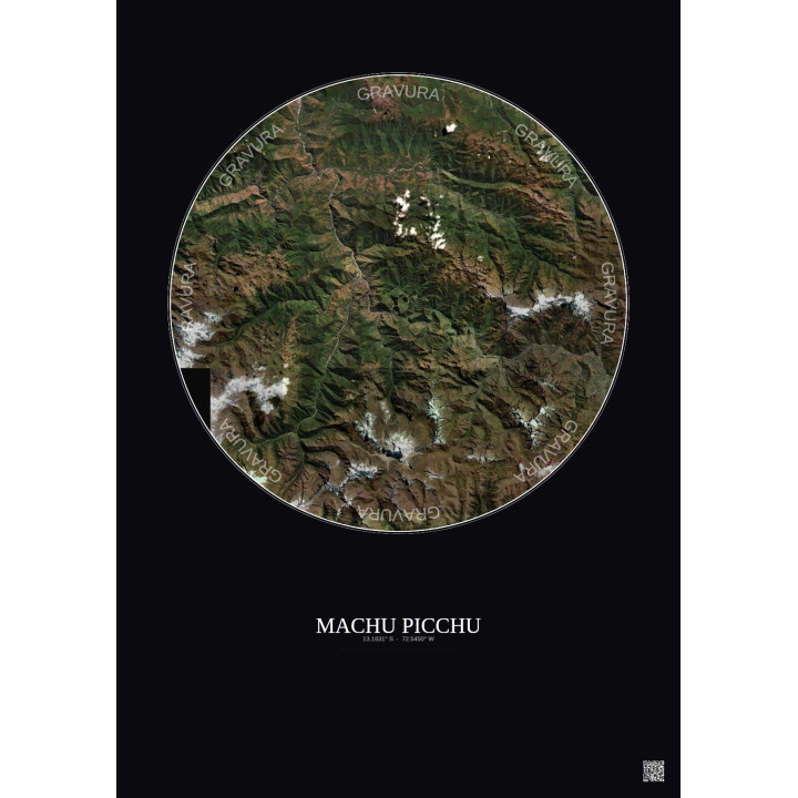 Affiche Machu Picchu – Poster vue satellite 30km Couleur | Gravura – Fond foncé