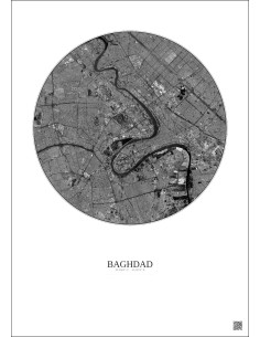 Affiche Baghdad – Poster vue satellite 10km N&B | Gravura – Fond clair 2