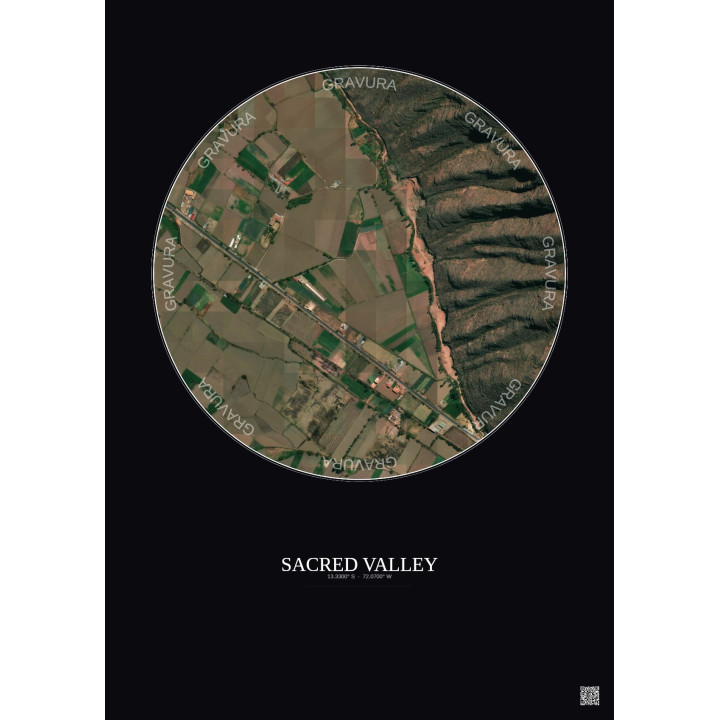 Affiche Sacred Valley – Poster vue satellite 0.5km Couleur | Gravura – Fond foncé