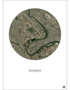 Affiche Baghdad – Poster vue satellite 6km Couleur | Gravura – Fond clair 2