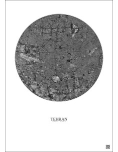 Affiche Tehran – Poster vue satellite 10km N&B | Gravura – Fond clair 2