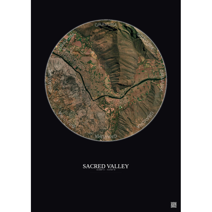 Sacred Valley Satellite View Poster 2.5km Color | Gravura – Dark background