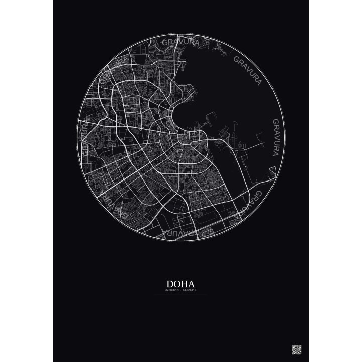 Affiche Doha – Poster carte de ville 10km | Gravura – Fond foncé
