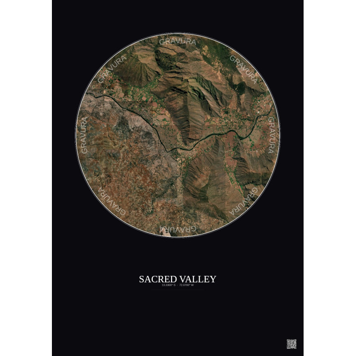 Sacred Valley Satellite View Poster 5km Color | Gravura – Dark background