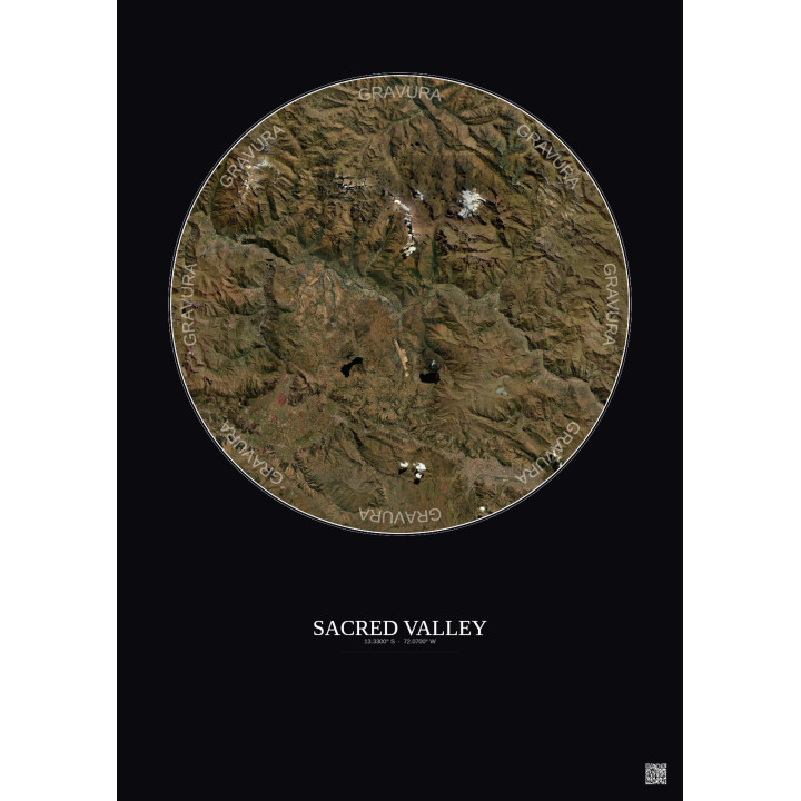 Sacred Valley Satellite View Poster 30km Color | Gravura – Dark background
