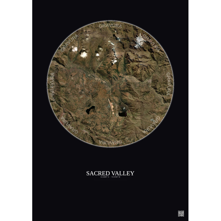 Sacred Valley Satellite View Poster 20km Color | Gravura – Dark background