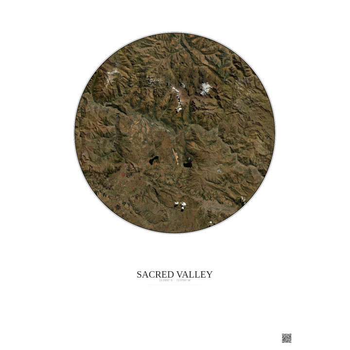Sacred Valley Satellite View Poster 30km Color | Gravura – Light background