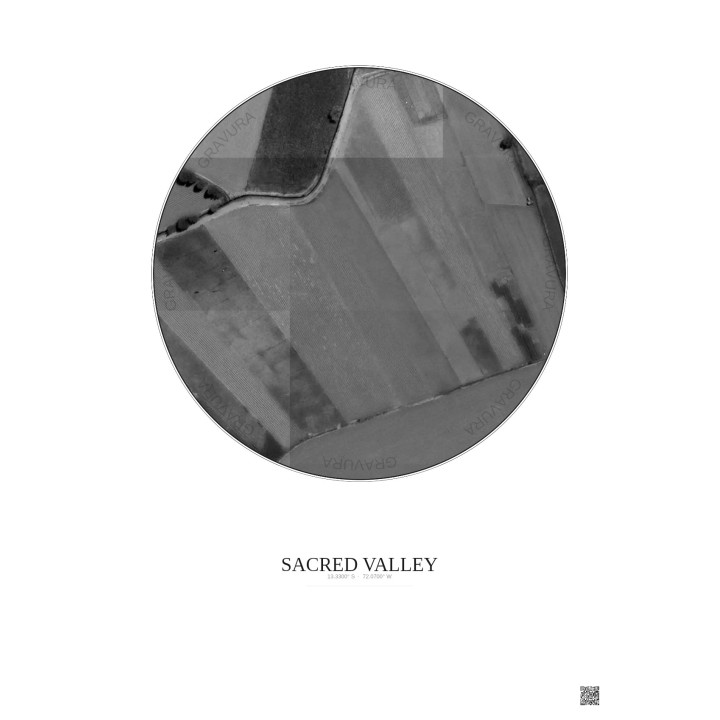 Sacred Valley Satellite View Poster 0.1km B&W | Gravura – Light background