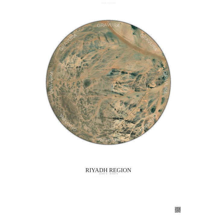 Riyadh Region Satellite View Poster 10km Color | Gravura – Light background