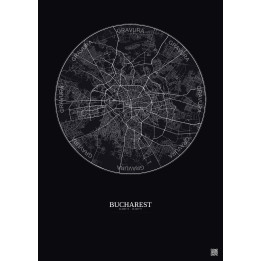 Affiche Bucharest – Poster carte de ville 10km | Gravura – Fond foncé