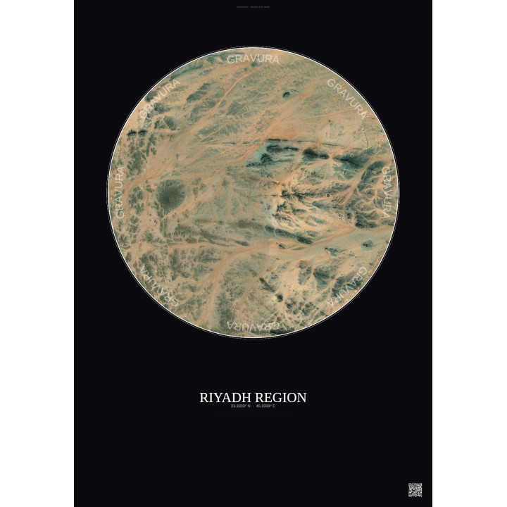 Affiche Riyadh Region – Poster vue satellite 6km Couleur | Gravura – Fond foncé