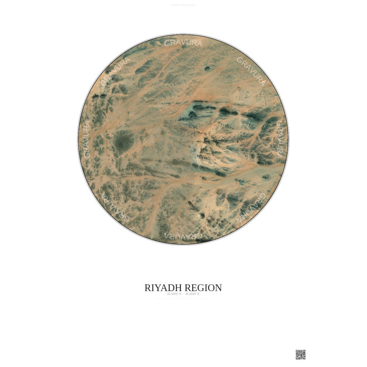 Affiche Riyadh Region – Poster vue satellite 6km Couleur | Gravura – Fond clair