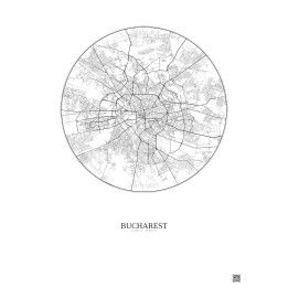 Affiche Bucharest – Poster carte de ville 10km | Gravura – Fond clair