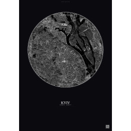 Affiche Kyiv – Poster vue satellite 6km N&B | Gravura – Fond foncé