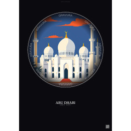 Affiche Abu Dhabi – Poster illustration vintage – Sheikh Zayed Mosque | Gravura – Fond foncé