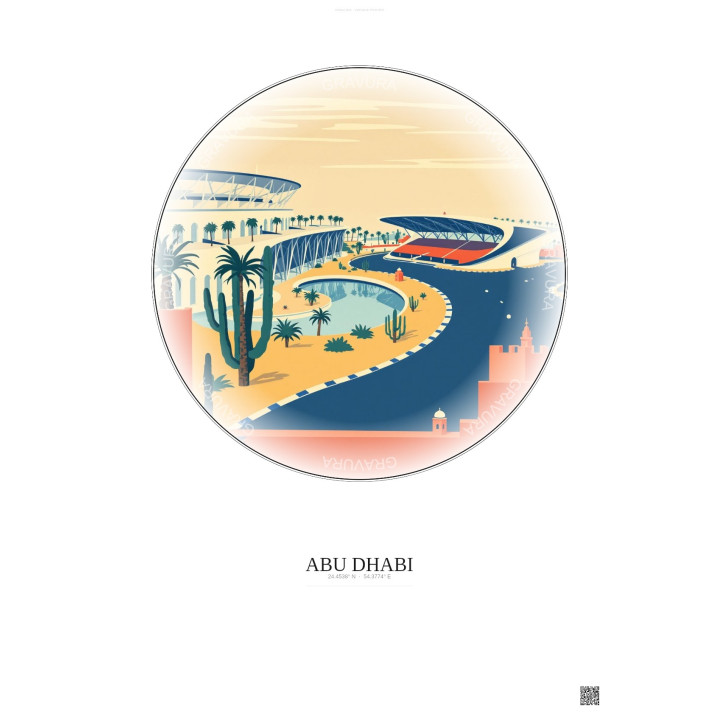 Affiche Abu Dhabi – Poster illustration vintage – Yas Marina Circuit | Gravura – Fond clair