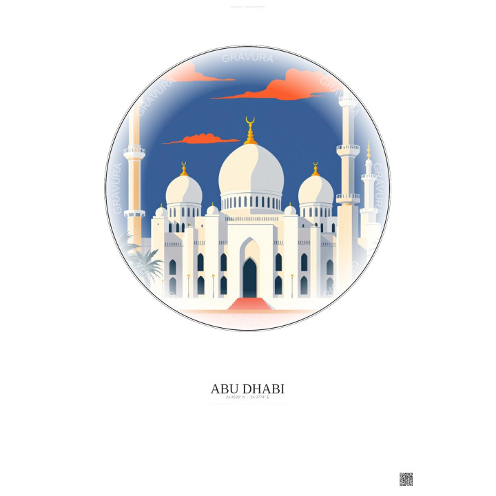 Affiche Abu Dhabi – Poster illustration vintage – Sheikh Zayed Mosque | Gravura – Fond clair