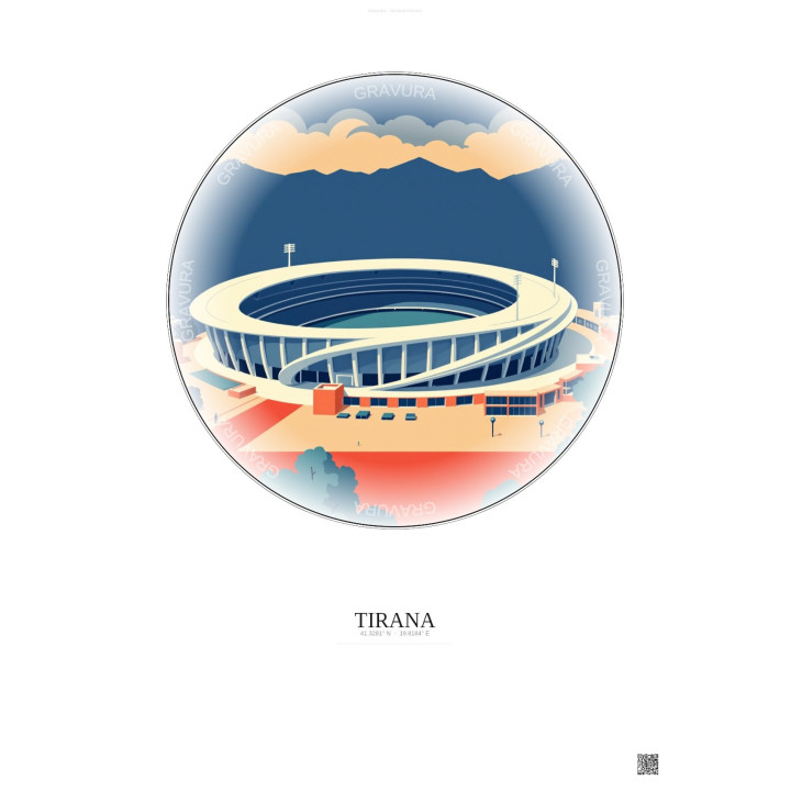 Affiche Tirana – Poster illustration vintage – Air Albania Stadium | Gravura – Fond clair