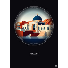 Affiche Yerevan – Poster illustration vintage – Blue Mosque | Gravura – Fond foncé