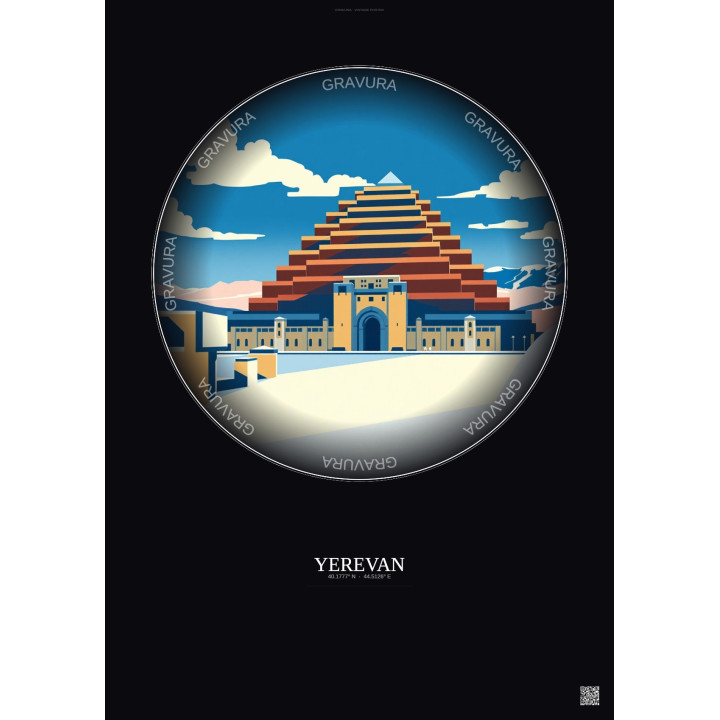 Affiche Yerevan – Poster illustration vintage – Matenadaran | Gravura – Fond foncé
