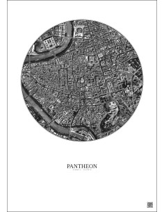 Pantheon Satellite View Poster 1km B&W | Gravura – Light background 2