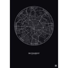 Affiche Bucharest – Poster carte de ville 6km | Gravura – Fond foncé