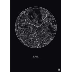 Affiche Lima – Poster carte de ville 6km | Gravura – Fond foncé