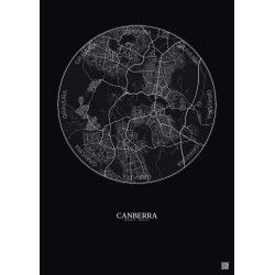 Affiche Canberra – Poster carte de ville 10km | Gravura – Fond foncé