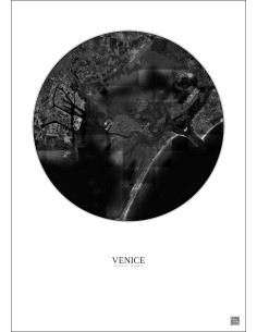 Affiche Venice – Poster vue satellite 10km N&B | Gravura – Fond clair 2