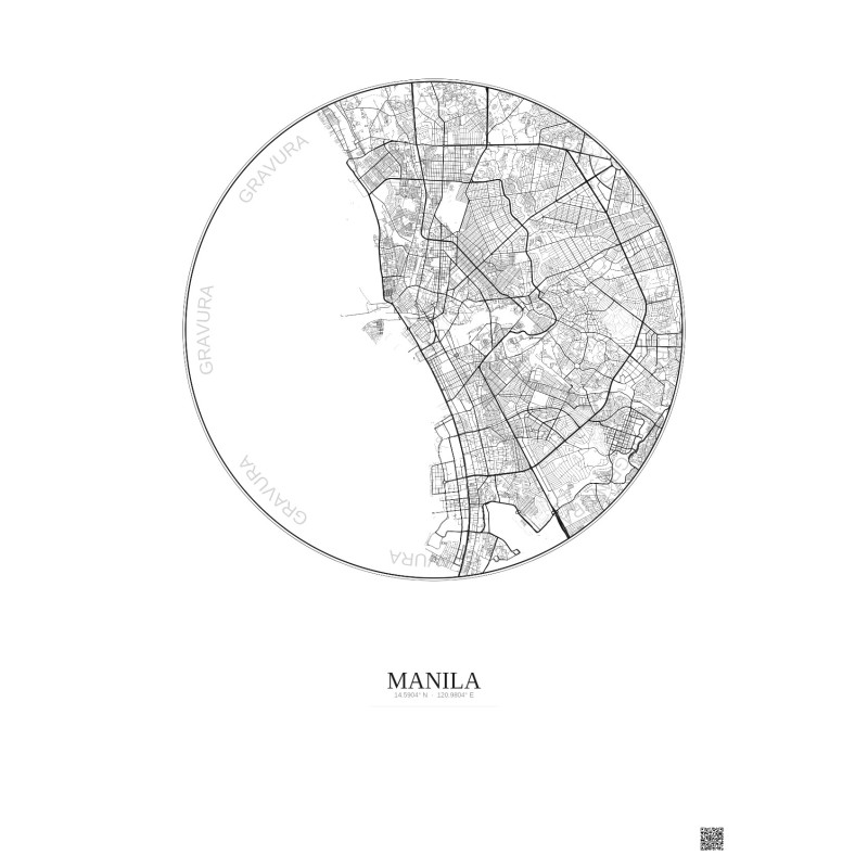 Affiche Manila – Poster carte de ville 10km | Gravura – Fond clair