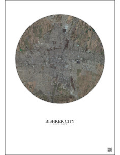 Affiche Bishkek City – Poster vue satellite 10km Couleur | Gravura – Fond clair